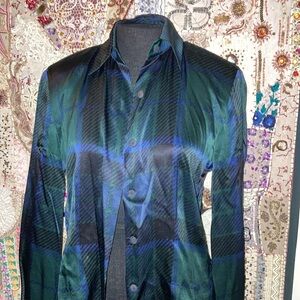 Stylish Green and Blue Plaid Button-Up Shirt